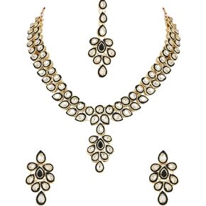 I Jewels Indian Wedding Bollywood Gold Plated Traditional Maroon Meenakari Handcrafted Kundan Necklace With Dangle Earrings & Maang Tikka Jewellery Set For Women/Girls (IJ356)
