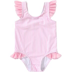 Tiny Cutey Toddler Girl Swimsuit Ruffled Stripe Sleeveless Swimwear One-Piece Baby Girl Bathing Suits