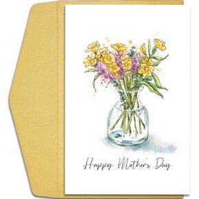 Qiliji Daffodil Mothers Day Card for Her, Mothers Day Gift for Mom Mother, Mother's Day Card for Wife Friend Sister Daughter, Mother's Day Card from Child Husband