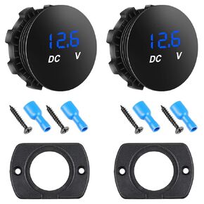 2 Pieces DC 12-24 V Car Voltmeter Mini Digital Display Voltage Meter Waterproof Voltage Gauge Round Shiny Panel Voltmeter with Waterproof LED Digital Display Compatible with Vehicle Truck (Red)