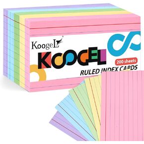 Koogel 200PCS Ruled Index Cards, 3 x 5 Inch Note Cards Lined Index Cards Flash Cards Study Cards for Office School Learning