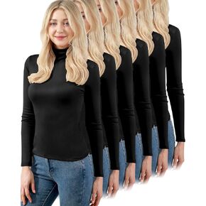 Cozypower 6 Pcs Womens Mock Turtle Neck Long Sleeve Shirts Spring Tops Shirts Soft T Shirts Lightweight Slim Classic Fit Shirts(Classic Color, XX-Large)