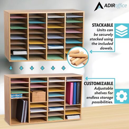 منظم الأدب القابل للتعديل من AdirOffice - صندوق بريد خشبي للفصل الدراسي للطلاب، فارز بريد المكتب، فتحات تخزين المنظمة، حامل ورق البناء، صناديق بريد ورق الحرف اليدوية (36 فتحة، بلوط متوسط) in Kuwait