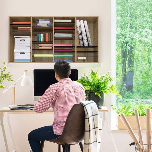 منظم الأدب القابل للتعديل من AdirOffice - صندوق بريد خشبي للفصل الدراسي للطلاب، فارز بريد المكتب، فتحات تخزين المنظمة، حامل ورق البناء، صناديق بريد ورق الحرف اليدوية (36 فتحة، بلوط متوسط) in Kuwait