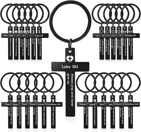 Loetere 45 Pcs Christian Cross Keychain Bulk 15 Styles Bible Verse Keychain Stainless Steel Religious Key Rings Christian Inspirational Gifts for Women Men Christmas Easter Baptism in Saudi Arabia