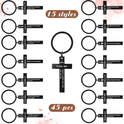 Loetere 45 Pcs Christian Cross Keychain Bulk 15 Styles Bible Verse Keychain Stainless Steel Religious Key Rings Christian Inspirational Gifts for Women Men Christmas Easter Baptism in Saudi Arabia