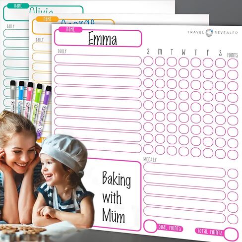 Large Magnetic Chore Chart for Kids Multiple Kids 11x13 3PK Chore Board Family Reward Chart for Kids at Home Magnetic Chore Chart Goal Incentive Reward Chart for Kids Behavior Chart +5 Markers in Kuwait