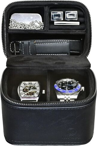 Watch Travel Case and Jewelry Travel Organizer Case for Men - Watch Band Case Storage - Premium Leather - Coffee Brown in Saudi Arabia