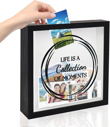 Shadow Box Frame, Wood Photo Storage Box, Keepsake Ticket Box with Slot, Memory Display Case for Desk Wall Deco ((8X8 Wood) in Saudi Arabia