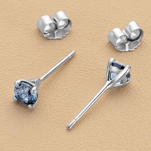Peora Solid 14K Gold 4mm Round Created Alexandrite Solitaire Stud Earrings for Women, Hypoallergenic Color Changing 0.50 Carat total AAA Grade, June Birthstone, Friction Backs in Saudi Arabia
