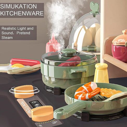 Kitchen Playset for Toddlers - Pretend Food, Real Sounds & Lights, Play Sink, Cooking Stove with Steam for Boys and Girls, Red in Saudi Arabia