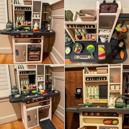 Kitchen Playset for Toddlers - Pretend Food, Real Sounds & Lights, Play Sink, Cooking Stove with Steam for Boys and Girls, Red in Saudi Arabia