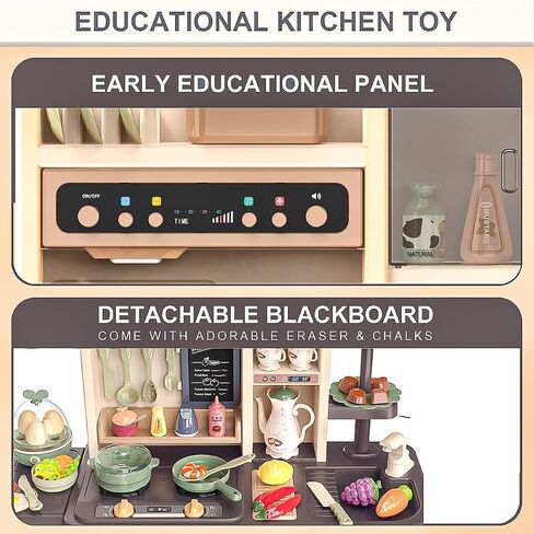 Kitchen Playset for Toddlers - Pretend Food, Real Sounds & Lights, Play Sink, Cooking Stove with Steam for Boys and Girls, Red in Saudi Arabia