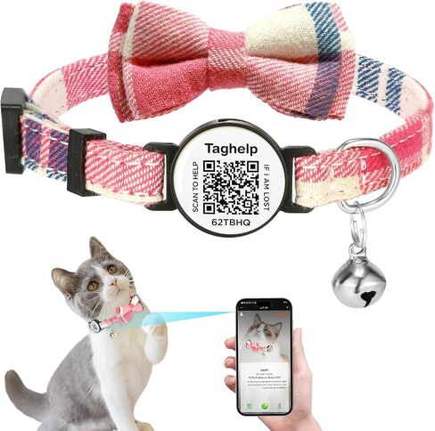Cat Collar with Bells, Breakaway Cat Collars with Bow Tie, Girl Boy Safety Plaid Kitten Collars with QR ID Tag for Girl Boy for Cats,Modifiable Pet Online Profile and Emergency Contacts(Blue A) in Saudi Arabia