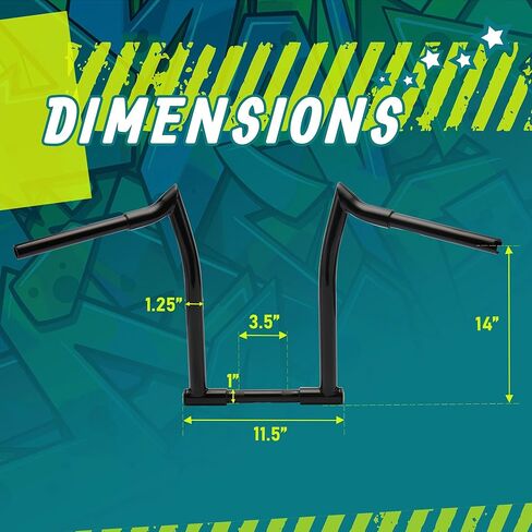 MoKitDora 10" Rise 1-1/4" Fat 1" Clamp Ape Hanger Chizeled Handlebar Z Bar for Harley Dyna Softail Sportster XL 883/1200, 1994-up Road King & 1998-2013 Road Glide, Gloss Black in Kuwait