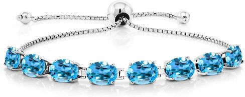 Gem Stone King 925 Sterling Silver Black Onyx Tennis Bracelet For Women (5.60 Cttw, Gemstone December Birthstone, Oval 7X5MM, Fully Adjustable Up to 9 Inch) in Saudi Arabia