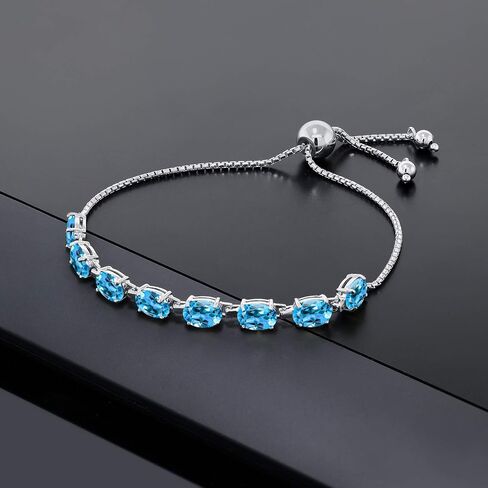 Gem Stone King 925 Sterling Silver Black Onyx Tennis Bracelet For Women (5.60 Cttw, Gemstone December Birthstone, Oval 7X5MM, Fully Adjustable Up to 9 Inch) in Saudi Arabia