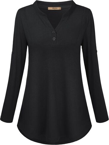 Miusey Womens Buffalo Plaid Roll Sleeve V Neck Flowy Loose Tunic Blouse in Kuwait