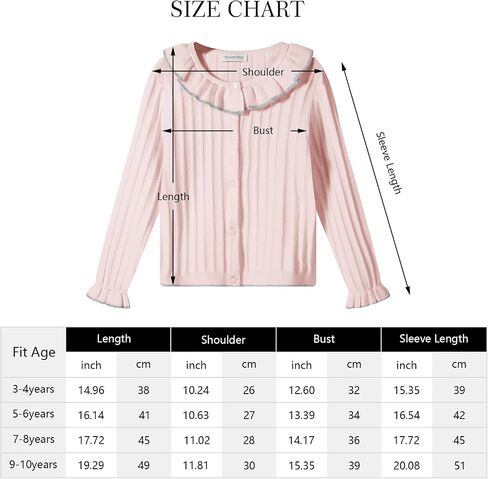 Girls Cardigan Sweet Ruffle Collar Sweater Button Long Sleeve Knit Tops for Girls Outfits in Kuwait