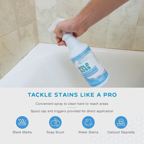 مولد بوس (عبوة من قطعتين) | مزيل بقع العفن والعفن الاحترافي، منظف | يزيل بقع الماء العسر والكالسيوم وزبدة الصابون والمزيد | آمن على جميع الأسطح | الدرجة التجارية in Kuwait