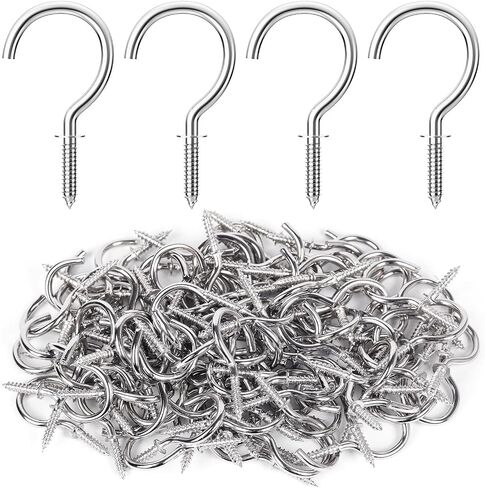 RELBRO 100 Pcs Screw Hooks, 1 Inch Metal Cup Hooks Screw in Mug Hooks Heavy Duty Screw Wood Wall Ceiling Hooks Plant Hooks Indoor Outdoor for Utensils Crafts Baskets Lights Wreaths - Black in Kuwait
