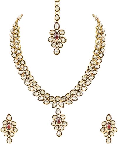 I Jewels Indian Wedding Bollywood Gold Plated Traditional Maroon Meenakari Handcrafted Kundan Necklace With Dangle Earrings & Maang Tikka Jewellery Set For Women/Girls (IJ356) in Saudi Arabia