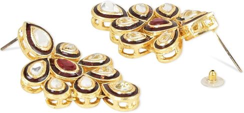 I Jewels Indian Wedding Bollywood Gold Plated Traditional Maroon Meenakari Handcrafted Kundan Necklace With Dangle Earrings & Maang Tikka Jewellery Set For Women/Girls (IJ356) in Saudi Arabia