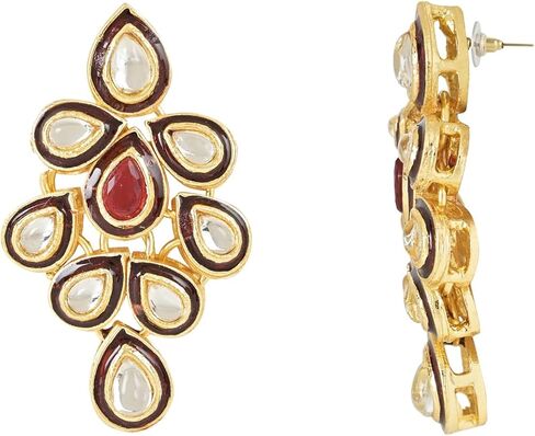 I Jewels Indian Wedding Bollywood Gold Plated Traditional Maroon Meenakari Handcrafted Kundan Necklace With Dangle Earrings & Maang Tikka Jewellery Set For Women/Girls (IJ356) in Saudi Arabia