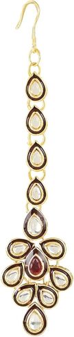 I Jewels Indian Wedding Bollywood Gold Plated Traditional Maroon Meenakari Handcrafted Kundan Necklace With Dangle Earrings & Maang Tikka Jewellery Set For Women/Girls (IJ356) in Saudi Arabia