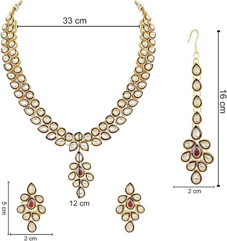 I Jewels Indian Wedding Bollywood Gold Plated Traditional Maroon Meenakari Handcrafted Kundan Necklace With Dangle Earrings & Maang Tikka Jewellery Set For Women/Girls (IJ356) in Saudi Arabia