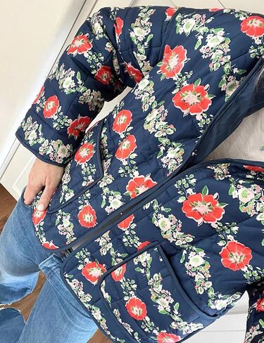 Yimoon Women's Cropped Puffer Quilted Jacket Vintage Floral Print Open Front Lightweight Short Jacket Outwear in Saudi Arabia
