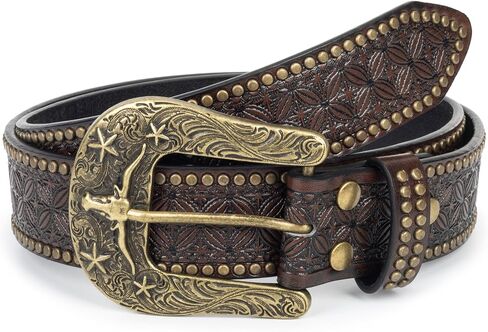 حزام غربي عتيق مطبوع عليه زهور من INOGIH للنساء والرجال - حزام رعاة البقر بإبزيم غربي للخصر 29-37 بوصة in Kuwait