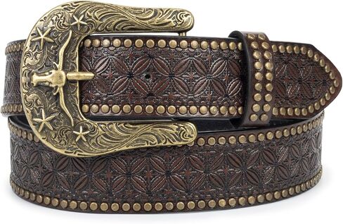 حزام غربي عتيق مطبوع عليه زهور من INOGIH للنساء والرجال - حزام رعاة البقر بإبزيم غربي للخصر 29-37 بوصة in Kuwait