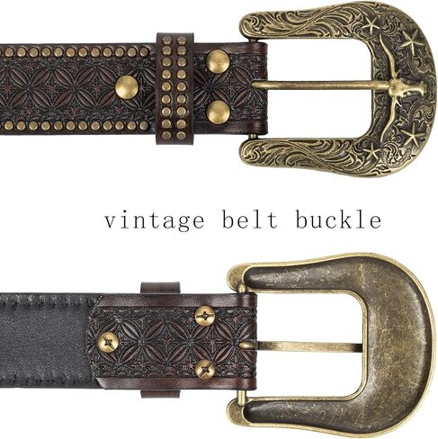 حزام غربي عتيق مطبوع عليه زهور من INOGIH للنساء والرجال - حزام رعاة البقر بإبزيم غربي للخصر 29-37 بوصة in Kuwait