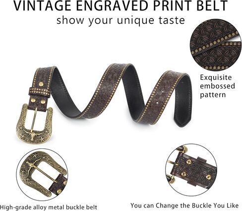 حزام غربي عتيق مطبوع عليه زهور من INOGIH للنساء والرجال - حزام رعاة البقر بإبزيم غربي للخصر 29-37 بوصة in Kuwait