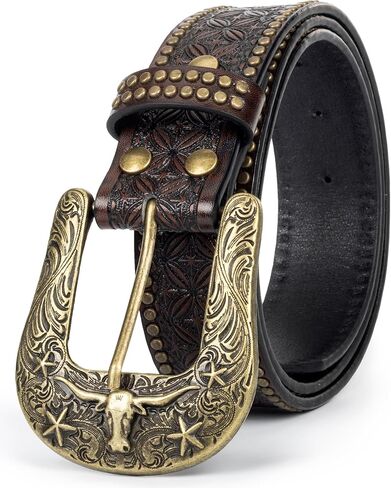 حزام غربي عتيق مطبوع عليه زهور من INOGIH للنساء والرجال - حزام رعاة البقر بإبزيم غربي للخصر 29-37 بوصة in Kuwait