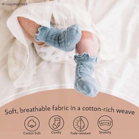 CozyWay Baby Ruffle Socks Baby Girl Turn Cuff Ankle Comfy Cotton Socks Infant - 6 Pack in Saudi Arabia