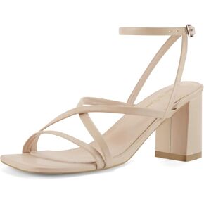Shoe'N Tale Strappy Heels for Women Block Chunky Heels Open Square Toe Ankle Strap Buckle Sandals(8.5,A-Nude)