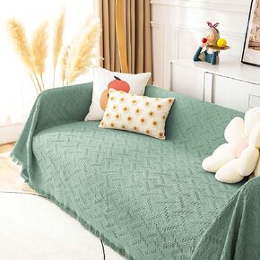 Beige Sofa Cover Blanket Washable Couch Cover Blanket Geometrical Patterns Sofa Cover with Tassels for Loveseat Furniture Protector for Pets Kids Blankets for Lunch Break Travel Picnic（71x102In)