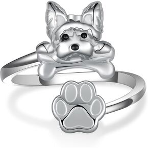 Dog Ring for Women Sterling Silver Yorkie/Pug Ring Dog Jewelry for Women
