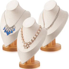 Juexica Necklace Display Stand with Bamboo Stand Velvet Jewelry Bust Display Necklace Display for Selling Home Trade