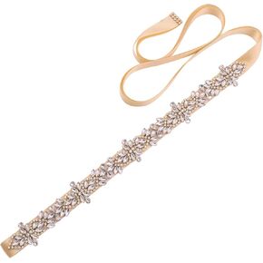 WEZTEZ Silver Rhinestones Bridal Sash Belt Clear Crystal Wedding Belt Pearl for Bride Dress Plus Size