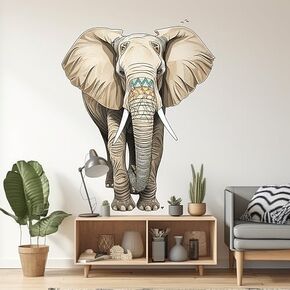 Unique Pattern Wall Sticker Elephant Animal Kingdom For Nursery Decal, Girls Room, Living Room, Playroom Decor, Boys Room, Sticker For Animal Lover (18 inch)