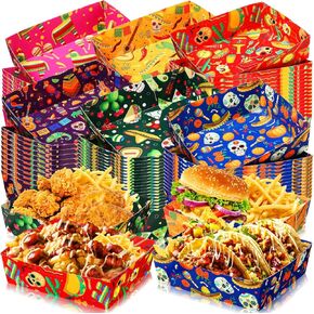 Harloon 36 Pack Mexico Party Paper Food Trays 5 lb Nacho Boats Large Fiesta Paper Food Trays Burger Fries, Hot Dog Taco BBQ Popcorn for Mexican Themed Party, Fiesta, Holiday Party (Bright)