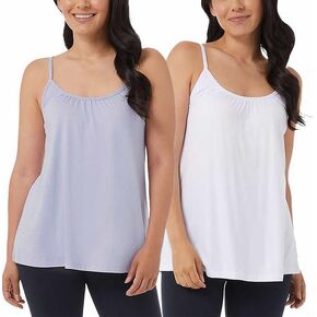 32 Degrees Women's 2-Pack Cool Flowy Bra Camis | with Built-in Cups | Relaxed Fit | Adjustable Spaghetti Strap, Black/Lilac, Large