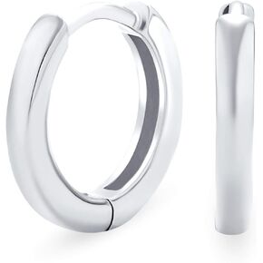 Simple Smooth Shiny Polished Wide Huggie Hoop Earrings For Women For Men Hinged Rose Gold Plated .925 Sterling Silver
