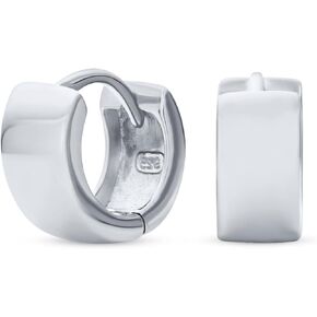 Simple Smooth Shiny Polished Wide Huggie Hoop Earrings For Women For Men Hinged Rose Gold Plated .925 Sterling Silver