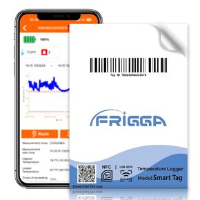 Frigga Smart Tag Near-Real-Time Temperature Logger Single Use Smart App Control for Pharmacy Cold Chain Logistics High Accuracy with PDF Report