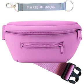 Maxie & Nova Theme Park Essentials Fanny Pack & Mini Handheld USB Fan, Collapsible Water Bottle, Cooling Towel, Silicone Straw Keychain, Disposable Rain Poncho 3-Pack - Hiking, Cruises, Sports (Black)