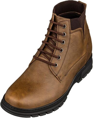 TOTO Men's Invisible Height Increasing Elevator Shoes - Pebble Grain Leather Lace-up Work Boots - 2.8 Inches Taller in Saudi Arabia
